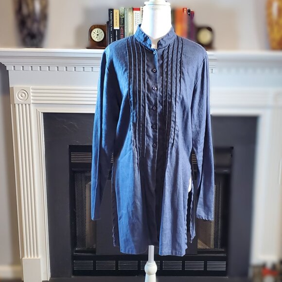 Willi Smith Vtg Blue Linen Tunic Blouse | Sz 10 - Picture 1 of 6